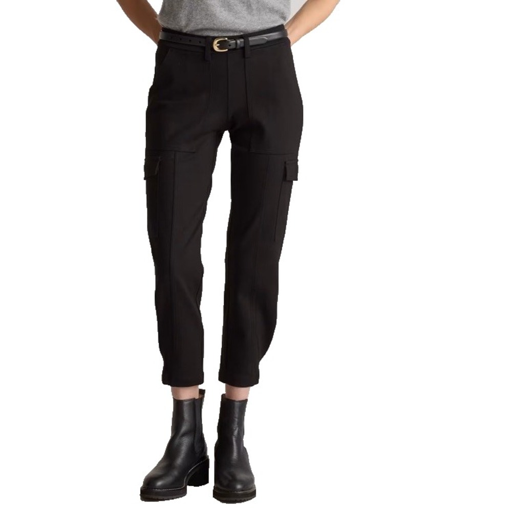 Quince Ultra Stretch Ponte Tapered Cargo Pants Black Womens M Cropped
